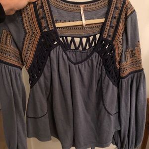 Free People Embroidered Peasant Blouse NWT